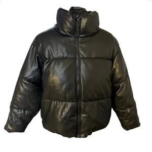 Old Navy Black Cropped Style Faux Leather Puffer Jacket XXL